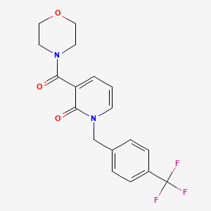 molecular formula C18H17F3N2O3 B2872621 3-(morpholinocarbonyl)-1-[4-(trifluoromethyl)benzyl]-2(1H)-pyridinone CAS No. 338782-23-3
