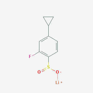 molecular formula C9H8FLiO2S B2872625 Lithium(1+) ion 4-cyclopropyl-2-fluorobenzene-1-sulfinate CAS No. 2173996-78-4