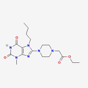 molecular formula C18H28N6O4 B2872651 ethyl 2-(4-(7-butyl-3-methyl-2,6-dioxo-2,3,6,7-tetrahydro-1H-purin-8-yl)piperazin-1-yl)acetate CAS No. 898462-93-6
