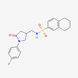 molecular formula C21H23FN2O3S B2872671 N-((1-(4-fluorophenyl)-5-oxopyrrolidin-3-yl)methyl)-5,6,7,8-tetrahydronaphthalene-2-sulfonamide CAS No. 954714-23-9