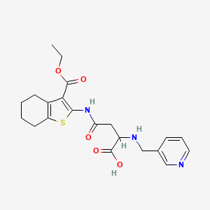 molecular formula C21H25N3O5S B2872678 4-((3-(Ethoxycarbonyl)-4,5,6,7-tetrahydrobenzo[b]thiophen-2-yl)amino)-4-oxo-2-((pyridin-3-ylmethyl)amino)butanoic acid CAS No. 1098619-69-2