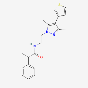 molecular formula C21H25N3OS B2872728 N-(2-(3,5-dimethyl-4-(thiophen-3-yl)-1H-pyrazol-1-yl)ethyl)-2-phenylbutanamide CAS No. 2034556-23-3