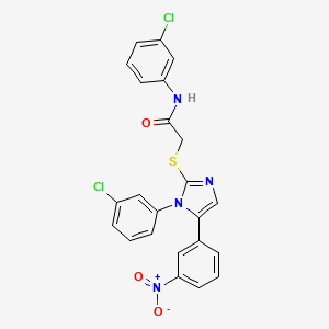 molecular formula C23H16Cl2N4O3S B2872772 N-(3-chlorophenyl)-2-((1-(3-chlorophenyl)-5-(3-nitrophenyl)-1H-imidazol-2-yl)thio)acetamide CAS No. 1235015-87-8