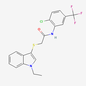 molecular formula C19H16ClF3N2OS B2872823 N-[2-chloro-5-(trifluoromethyl)phenyl]-2-[(1-ethyl-1H-indol-3-yl)sulfanyl]acetamide CAS No. 450350-47-7