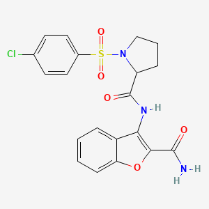 molecular formula C20H18ClN3O5S B2872853 N-(2-carbamoyl-1-benzofuran-3-yl)-1-(4-chlorobenzenesulfonyl)pyrrolidine-2-carboxamide CAS No. 1048646-44-1