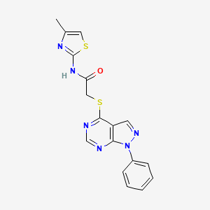 molecular formula C17H14N6OS2 B2872889 N-(4-methyl-1,3-thiazol-2-yl)-2-({1-phenyl-1H-pyrazolo[3,4-d]pyrimidin-4-yl}sulfanyl)acetamide CAS No. 483984-64-1