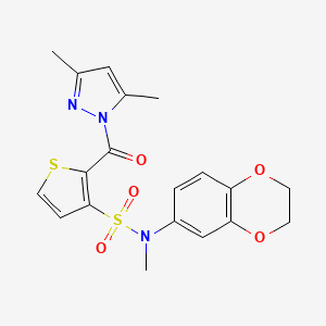 molecular formula C19H19N3O5S2 B2872902 N-(2,3-dihydro-1,4-benzodioxin-6-yl)-2-(3,5-dimethyl-1H-pyrazole-1-carbonyl)-N-methylthiophene-3-sulfonamide CAS No. 1172700-21-8
