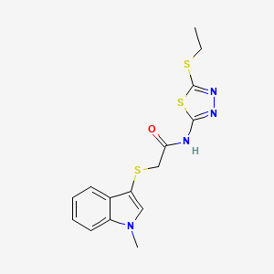 molecular formula C15H16N4OS3 B2872907 N-(5-(ethylthio)-1,3,4-thiadiazol-2-yl)-2-((1-methyl-1H-indol-3-yl)thio)acetamide CAS No. 450349-00-5