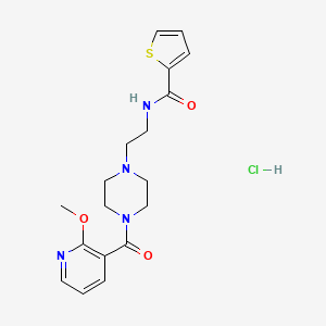 molecular formula C18H23ClN4O3S B2872928 N-(2-(4-(2-methoxynicotinoyl)piperazin-1-yl)ethyl)thiophene-2-carboxamide hydrochloride CAS No. 1351658-26-8