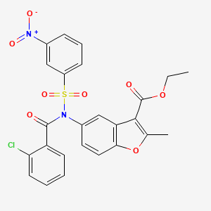 molecular formula C25H19ClN2O8S B2872939 ethyl 2-methyl-5-[N-(3-nitrobenzenesulfonyl)2-chlorobenzamido]-1-benzofuran-3-carboxylate CAS No. 448209-97-0