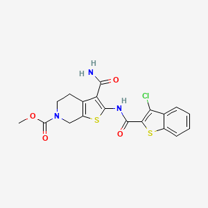 molecular formula C19H16ClN3O4S2 B2873008 methyl 3-carbamoyl-2-(3-chlorobenzo[b]thiophene-2-carboxamido)-4,5-dihydrothieno[2,3-c]pyridine-6(7H)-carboxylate CAS No. 886951-52-6