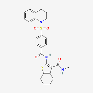 molecular formula C26H27N3O4S2 B2873014 2-(4-((3,4-dihydroquinolin-1(2H)-yl)sulfonyl)benzamido)-N-methyl-4,5,6,7-tetrahydrobenzo[b]thiophene-3-carboxamide CAS No. 897757-70-9