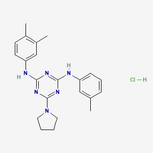 molecular formula C22H27ClN6 B2873022 N2-(3,4-dimethylphenyl)-6-(pyrrolidin-1-yl)-N4-(m-tolyl)-1,3,5-triazine-2,4-diamine hydrochloride CAS No. 1179431-07-2