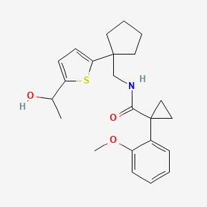 molecular formula C23H29NO3S B2873052 N-((1-(5-(1-hydroxyethyl)thiophen-2-yl)cyclopentyl)methyl)-1-(2-methoxyphenyl)cyclopropanecarboxamide CAS No. 2034549-26-1