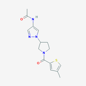 molecular formula C15H18N4O2S B2873087 N-{1-[1-(4-methylthiophene-2-carbonyl)pyrrolidin-3-yl]-1H-pyrazol-4-yl}acetamide CAS No. 2415538-65-5