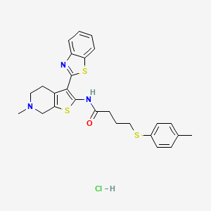 molecular formula C26H28ClN3OS3 B2873119 N-(3-(benzo[d]thiazol-2-yl)-6-methyl-4,5,6,7-tetrahydrothieno[2,3-c]pyridin-2-yl)-4-(p-tolylthio)butanamide hydrochloride CAS No. 1329848-12-5