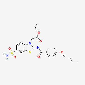 molecular formula C22H25N3O6S2 B2873159 ethyl 2-[(2Z)-2-[(4-butoxybenzoyl)imino]-6-sulfamoyl-2,3-dihydro-1,3-benzothiazol-3-yl]acetate CAS No. 887209-39-4