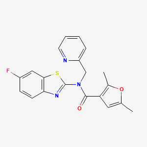 molecular formula C20H16FN3O2S B2873267 N-(6-fluoro-1,3-benzothiazol-2-yl)-2,5-dimethyl-N-[(pyridin-2-yl)methyl]furan-3-carboxamide CAS No. 1171190-16-1