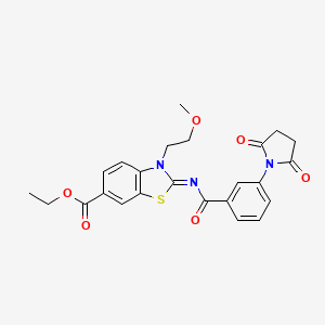 molecular formula C24H23N3O6S B2873280 ethyl (2Z)-2-{[3-(2,5-dioxopyrrolidin-1-yl)benzoyl]imino}-3-(2-methoxyethyl)-2,3-dihydro-1,3-benzothiazole-6-carboxylate CAS No. 864975-16-6