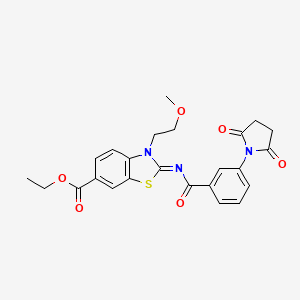 molecular formula C24H23N3O6S B2873280 2-[3-(2,5-二氧代吡咯烷-1-基)苯甲酰]亚氨基-3-(2-甲氧基乙基)-1,3-苯并噻唑-6-甲酸乙酯 CAS No. 864975-16-6