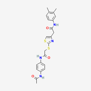 molecular formula C23H24N4O3S2 B2873308 2-[(4-{[(3,4-dimethylphenyl)carbamoyl]methyl}-1,3-thiazol-2-yl)sulfanyl]-N-(4-acetamidophenyl)acetamide CAS No. 941997-56-4