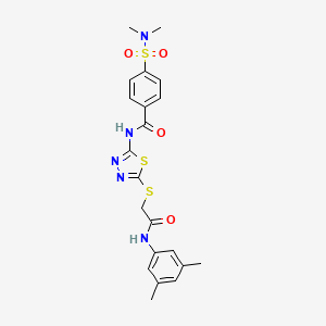 molecular formula C21H23N5O4S3 B2873312 N-[5-({[(3,5-dimethylphenyl)carbamoyl]methyl}sulfanyl)-1,3,4-thiadiazol-2-yl]-4-(dimethylsulfamoyl)benzamide CAS No. 392296-71-8