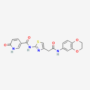 molecular formula C19H16N4O5S B2873318 N-(4-(2-((2,3-dihydrobenzo[b][1,4]dioxin-6-yl)amino)-2-oxoethyl)thiazol-2-yl)-6-oxo-1,6-dihydropyridine-3-carboxamide CAS No. 946233-88-1