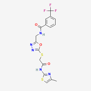 molecular formula C17H14F3N5O3S2 B2873342 N-((5-((2-((4-methylthiazol-2-yl)amino)-2-oxoethyl)thio)-1,3,4-oxadiazol-2-yl)methyl)-3-(trifluoromethyl)benzamide CAS No. 872620-89-8