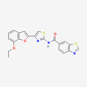 molecular formula C21H15N3O3S2 B2873347 N-[4-(7-ethoxy-1-benzofuran-2-yl)-1,3-thiazol-2-yl]-1,3-benzothiazole-6-carboxamide CAS No. 921571-13-3