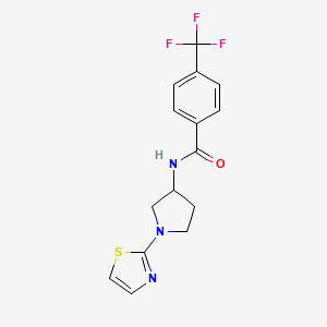 molecular formula C15H14F3N3OS B2873371 N-[1-(1,3-Thiazol-2-yl)pyrrolidin-3-yl]-4-(trifluoromethyl)benzamide CAS No. 1797861-31-4