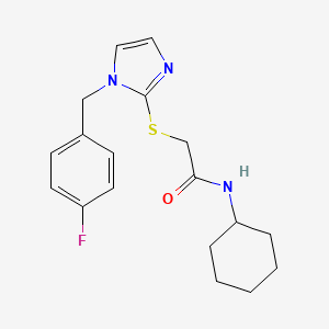 molecular formula C18H22FN3OS B2873389 N-cyclohexyl-2-((1-(4-fluorobenzyl)-1H-imidazol-2-yl)thio)acetamide CAS No. 869346-15-6