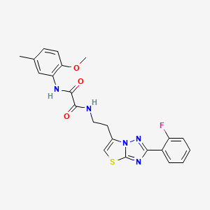 molecular formula C22H20FN5O3S B2873421 N-{2-[2-(2-fluorophenyl)-[1,2,4]triazolo[3,2-b][1,3]thiazol-6-yl]ethyl}-N'-(2-methoxy-5-methylphenyl)ethanediamide CAS No. 895794-00-0