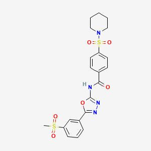 molecular formula C21H22N4O6S2 B2873468 N-(5-(3-(methylsulfonyl)phenyl)-1,3,4-oxadiazol-2-yl)-4-(piperidin-1-ylsulfonyl)benzamide CAS No. 898351-37-6