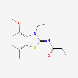 molecular formula C14H18N2O2S B2873491 N-[(2Z)-3-ethyl-4-methoxy-7-methyl-2,3-dihydro-1,3-benzothiazol-2-ylidene]propanamide CAS No. 868370-19-8