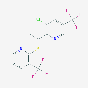 molecular formula C14H9ClF6N2S B2873510 3-Chloro-5-(trifluoromethyl)-2-(1-{[3-(trifluoromethyl)pyridin-2-yl]sulfanyl}ethyl)pyridine CAS No. 1092345-94-2