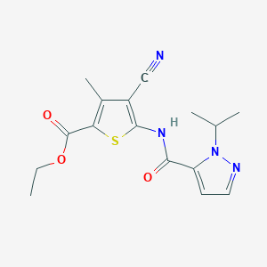 molecular formula C16H18N4O3S B2873524 ethyl 4-cyano-3-methyl-5-[1-(propan-2-yl)-1H-pyrazole-5-amido]thiophene-2-carboxylate CAS No. 1203420-05-6