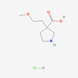 molecular formula C8H16ClNO3 B2873560 3-(2-Methoxyethyl)pyrrolidine-3-carboxylic acid hydrochloride CAS No. 1955554-70-7
