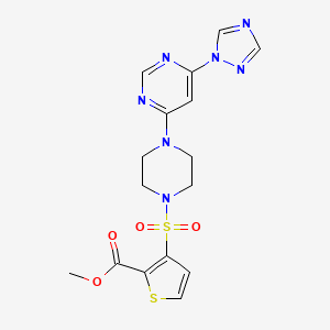 molecular formula C16H17N7O4S2 B2873612 methyl 3-((4-(6-(1H-1,2,4-triazol-1-yl)pyrimidin-4-yl)piperazin-1-yl)sulfonyl)thiophene-2-carboxylate CAS No. 1788557-68-5