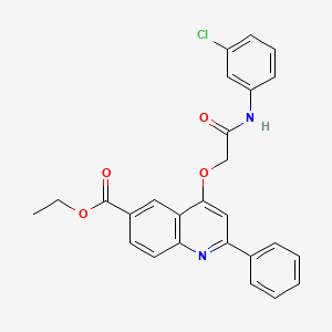 molecular formula C26H21ClN2O4 B2873614 ethyl 4-{[(3-chlorophenyl)carbamoyl]methoxy}-2-phenylquinoline-6-carboxylate CAS No. 1114648-03-1