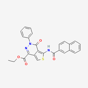 molecular formula C26H19N3O4S B2873615 ethyl 5-(naphthalene-2-amido)-4-oxo-3-phenyl-3H,4H-thieno[3,4-d]pyridazine-1-carboxylate CAS No. 851947-43-8