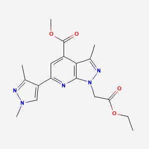 molecular formula C18H21N5O4 B2873696 methyl 6-(1,3-dimethyl-1H-pyrazol-4-yl)-1-(2-ethoxy-2-oxoethyl)-3-methyl-1H-pyrazolo[3,4-b]pyridine-4-carboxylate CAS No. 1006319-04-5