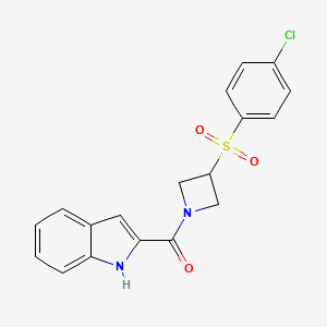 molecular formula C18H15ClN2O3S B2873698 (3-((4-chlorophenyl)sulfonyl)azetidin-1-yl)(1H-indol-2-yl)methanone CAS No. 1797887-57-0