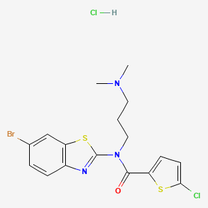 molecular formula C17H18BrCl2N3OS2 B2873700 N-(6-BROMO-1,3-BENZOTHIAZOL-2-YL)-5-CHLORO-N-[3-(DIMETHYLAMINO)PROPYL]THIOPHENE-2-CARBOXAMIDE HYDROCHLORIDE CAS No. 1216921-93-5