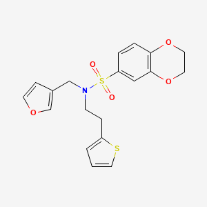 molecular formula C19H19NO5S2 B2873708 N-(furan-3-ylmethyl)-N-(2-(thiophen-2-yl)ethyl)-2,3-dihydrobenzo[b][1,4]dioxine-6-sulfonamide CAS No. 1428351-04-5