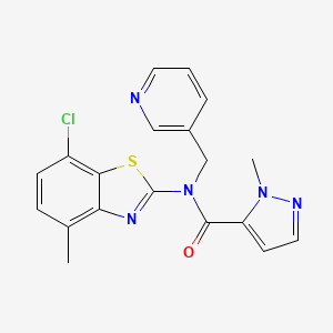 molecular formula C19H16ClN5OS B2873743 N-(7-chloro-4-methyl-1,3-benzothiazol-2-yl)-1-methyl-N-[(pyridin-3-yl)methyl]-1H-pyrazole-5-carboxamide CAS No. 1171318-32-3