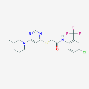molecular formula C20H22ClF3N4OS B2873774 N-[4-CHLORO-2-(TRIFLUOROMETHYL)PHENYL]-2-{[6-(3,5-DIMETHYLPIPERIDIN-1-YL)PYRIMIDIN-4-YL]SULFANYL}ACETAMIDE CAS No. 1251671-30-3