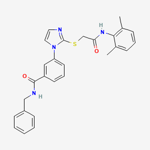 molecular formula C27H26N4O2S B2873780 N-benzyl-3-[2-({[(2,6-dimethylphenyl)carbamoyl]methyl}sulfanyl)-1H-imidazol-1-yl]benzamide CAS No. 1115439-77-4