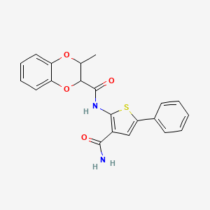 molecular formula C21H18N2O4S B2873784 N-(3-carbamoyl-5-phenylthiophen-2-yl)-3-methyl-2,3-dihydro-1,4-benzodioxine-2-carboxamide CAS No. 1286713-90-3