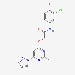 N-(3-chloro-4-fluorophenyl)-2-((2-methyl-6-(1H-pyrazol-1-yl)pyrimidin-4-yl)oxy)acetamide