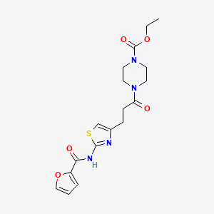 molecular formula C18H22N4O5S B2873794 Ethyl 4-(3-(2-(furan-2-carboxamido)thiazol-4-yl)propanoyl)piperazine-1-carboxylate CAS No. 1021256-24-5